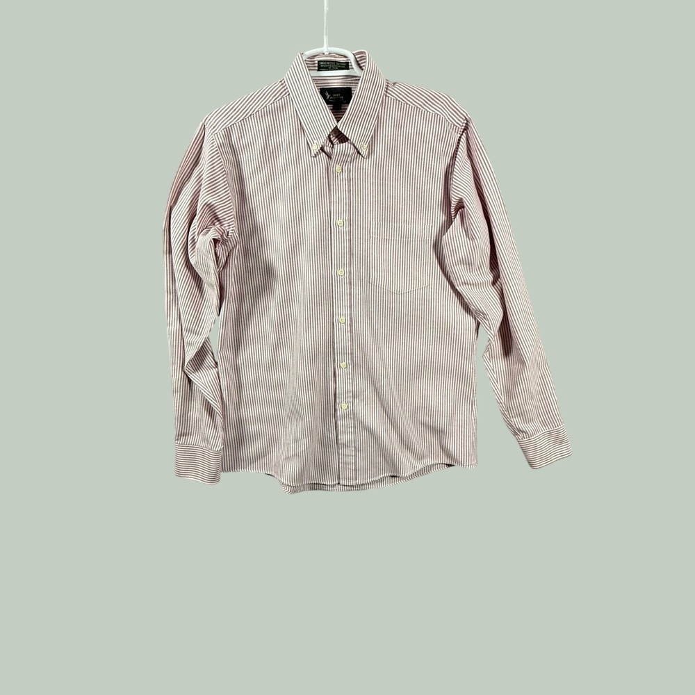 Bert Pulitzer Mens Striped Button Down Shirt Burgundy White 15.5 34/35 L/S